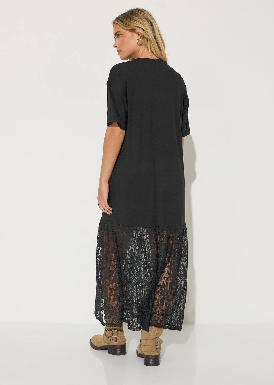 PixieGirl Petite Black Lace T-Shirt Maxi Dress