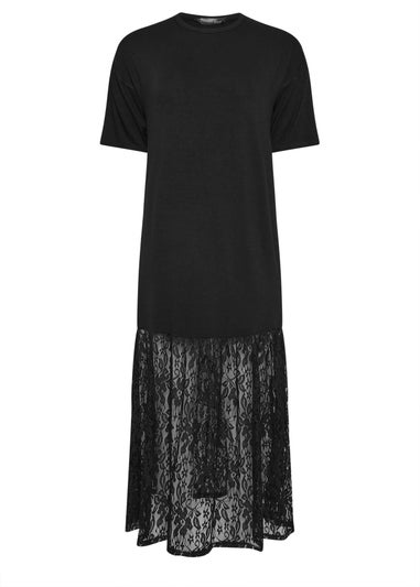 PixieGirl Petite Black Lace T-Shirt Maxi Dress