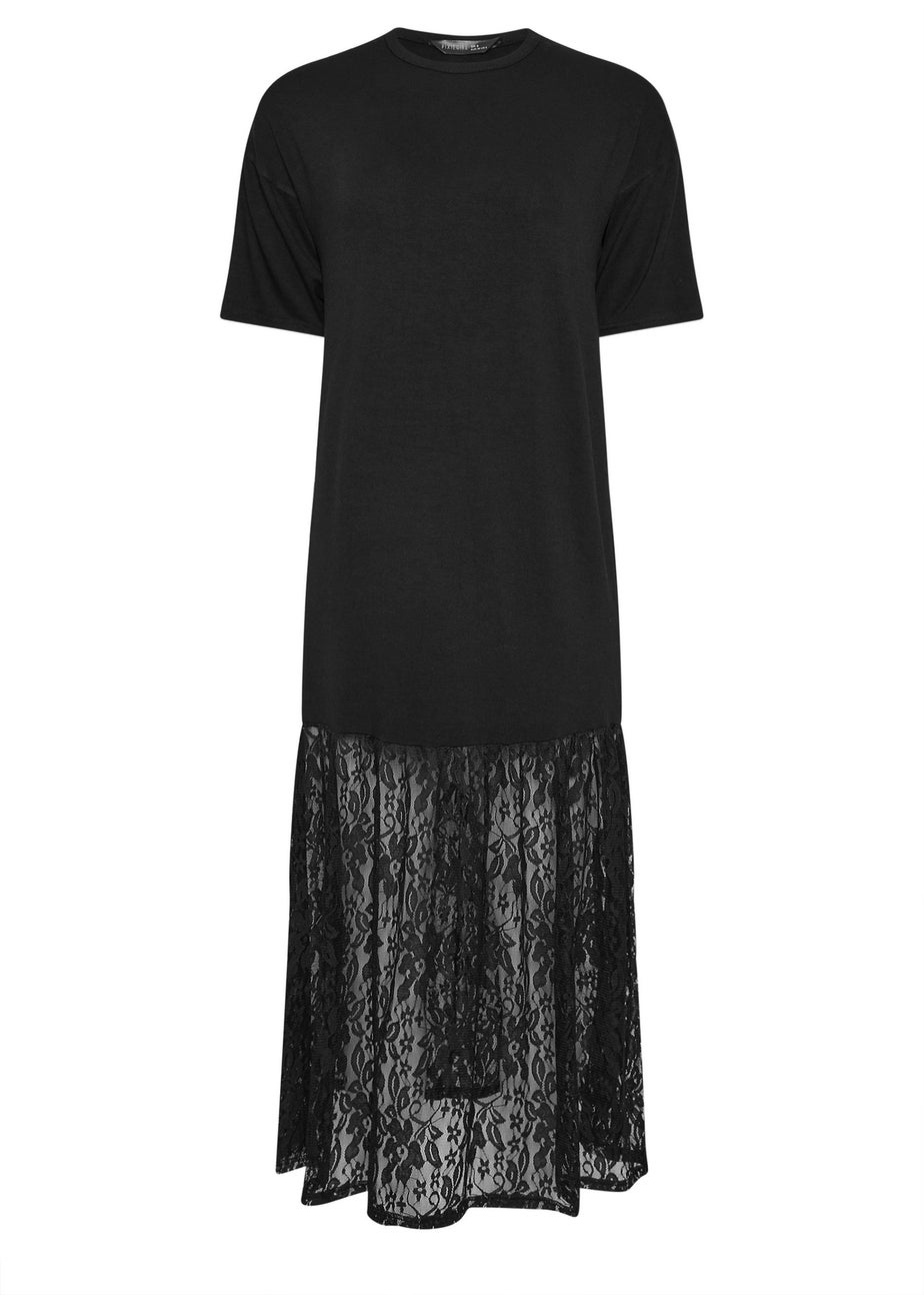 PixieGirl Petite Black Lace T-Shirt Maxi Dress