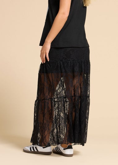 PixieGirl Petite Black Lace Lined Maxi Skirt