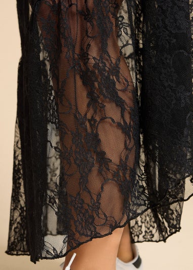 PixieGirl Petite Black Lace Lined Maxi Skirt