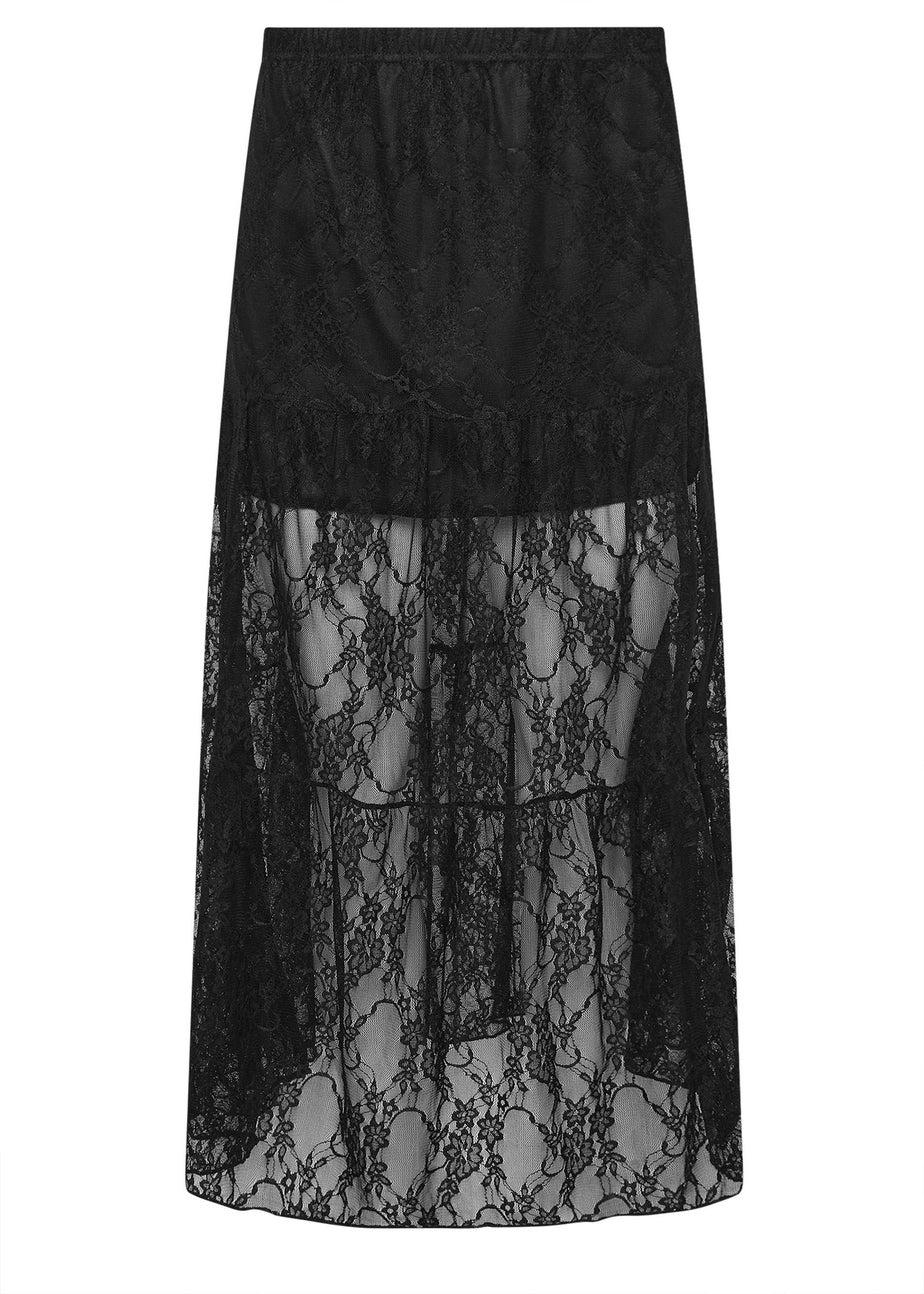 PixieGirl Petite Black Lace Lined Maxi Skirt