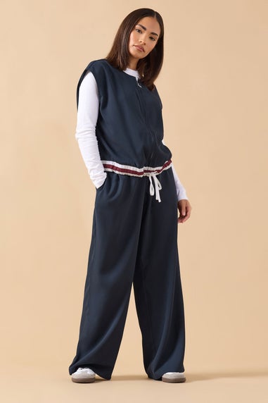 PixieGirl Petite Navy Blue Contrast Sleeveless Jacket Top