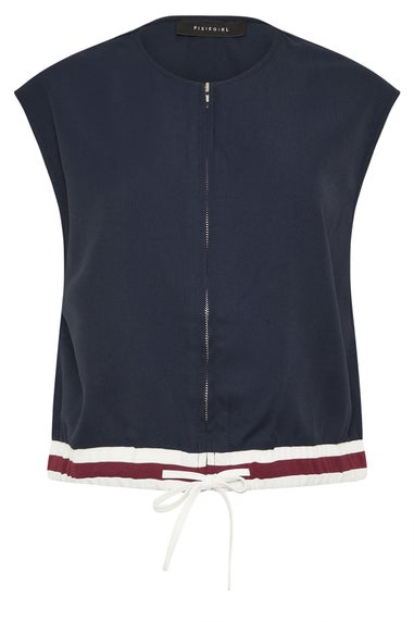 PixieGirl Petite Navy Blue Contrast Sleeveless Jacket Top