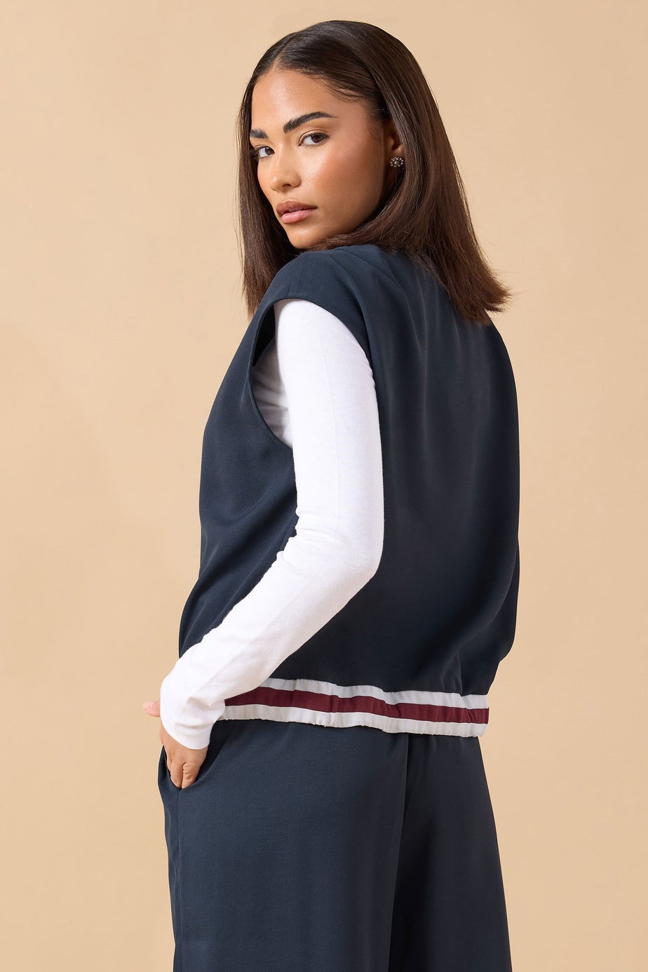 PixieGirl Petite Navy Blue Contrast Sleeveless Jacket Top