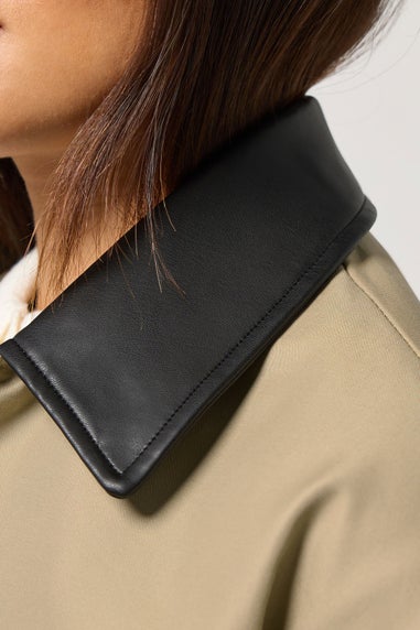 PixieGirl Petite Stone Brown Contrast Collar Car Coat