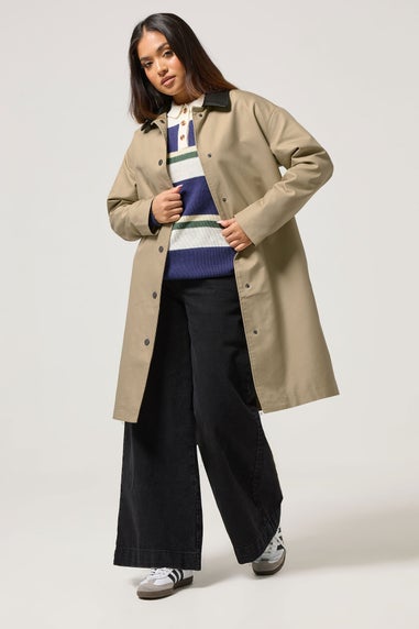 PixieGirl Petite Stone Brown Contrast Collar Car Coat