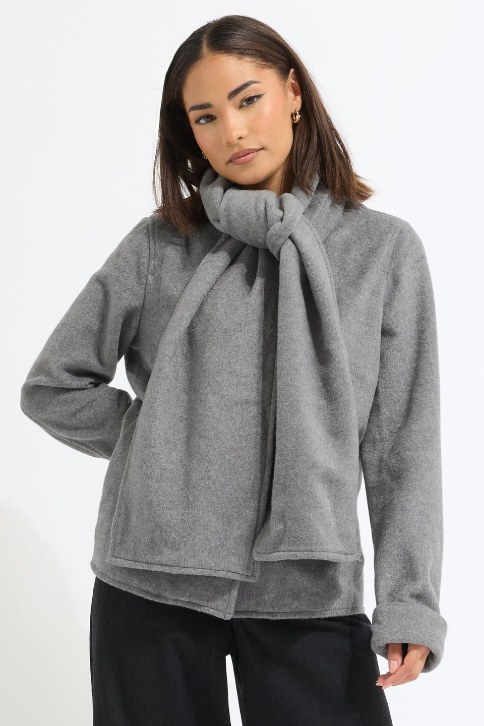 PixieGirl Petite Dark Grey Formal Scarf Coat