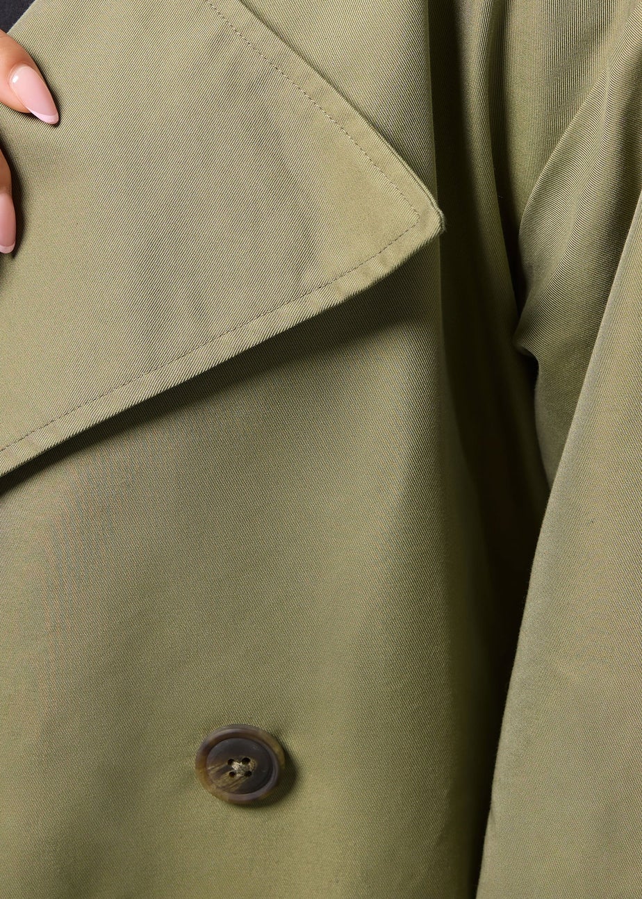 PixieGirl Petite Sage Green Balloon Sleeve Buckle Trench Coat