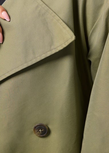 PixieGirl Petite Sage Green Balloon Sleeve Buckle Trench Coat