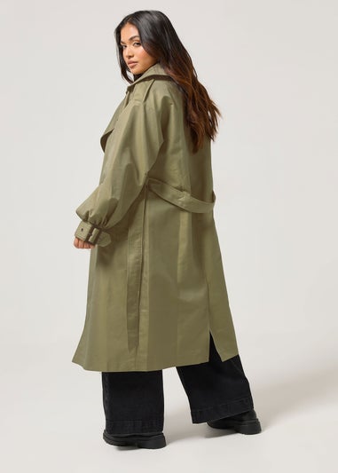 PixieGirl Petite Sage Green Balloon Sleeve Buckle Trench Coat