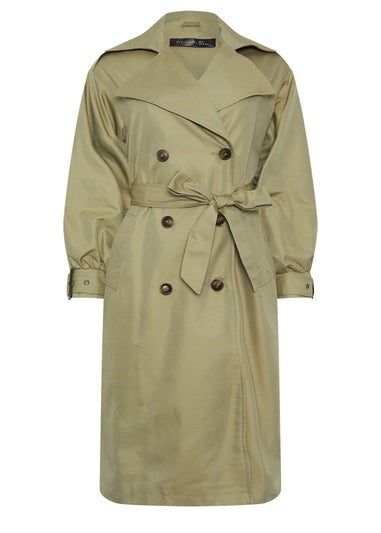PixieGirl Petite Sage Green Balloon Sleeve Buckle Trench Coat