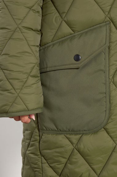PixieGirl Petite Khaki Green Funnel Neck Quilted Coat
