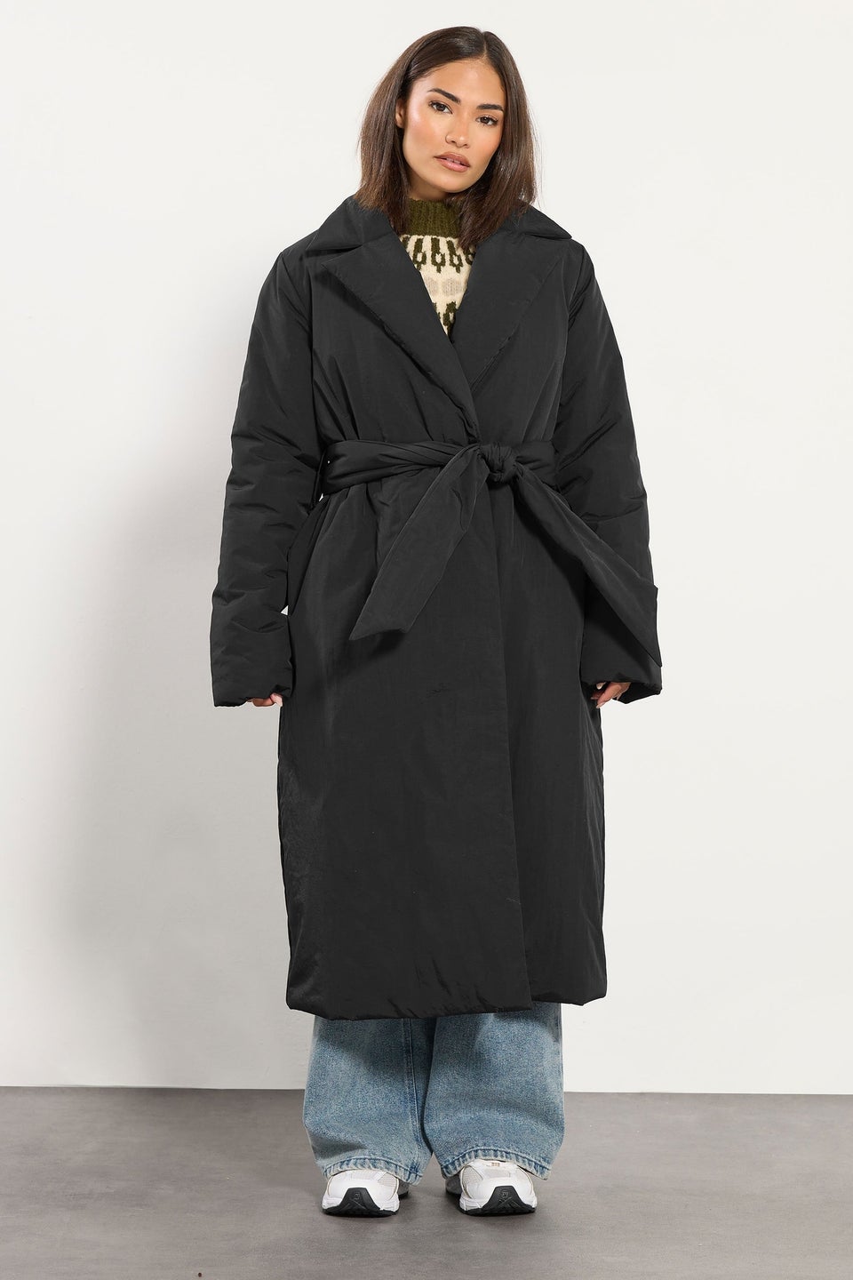 PixieGirl Petite Black Belted Padded Midi Coat
