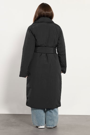 PixieGirl Petite Black Belted Padded Midi Coat