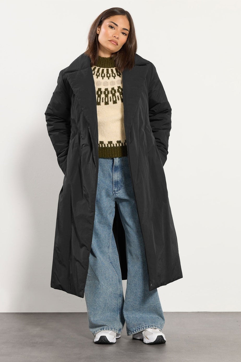 PixieGirl Petite Black Belted Padded Midi Coat