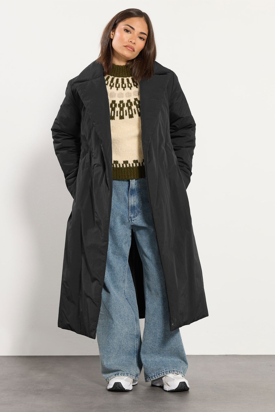 PixieGirl Petite Black Belted Padded Midi Coat