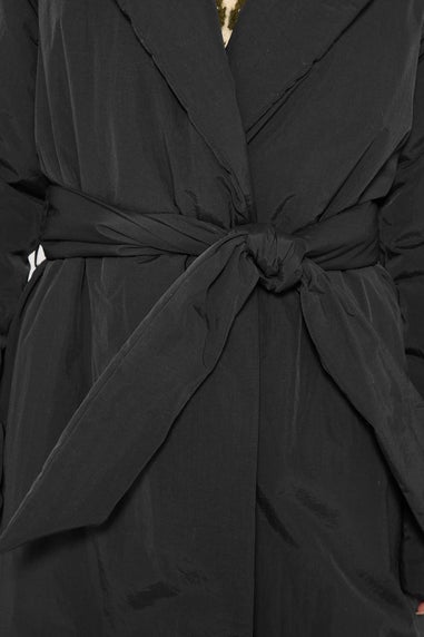 PixieGirl Petite Black Belted Padded Midi Coat