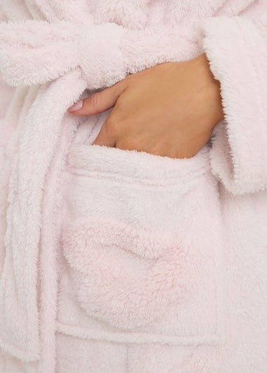 PixieGirl Petite Pink Heart Embossed Short Hooded Dressing Gown