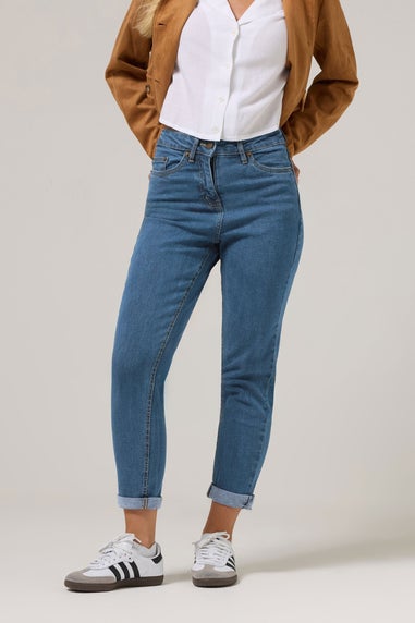PixieGirl Petite Mid Blue Stretch Denim Mom Jeans
