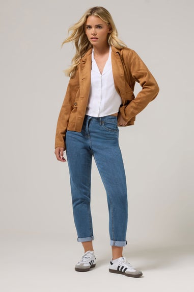 PixieGirl Petite Mid Blue Stretch Denim Mom Jeans