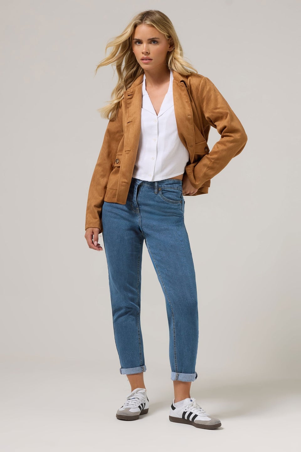 PixieGirl Petite Mid Blue Stretch Denim Mom Jeans