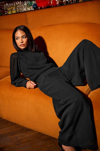 PixieGirl Petite Black Chiffon Palazzo Trousers