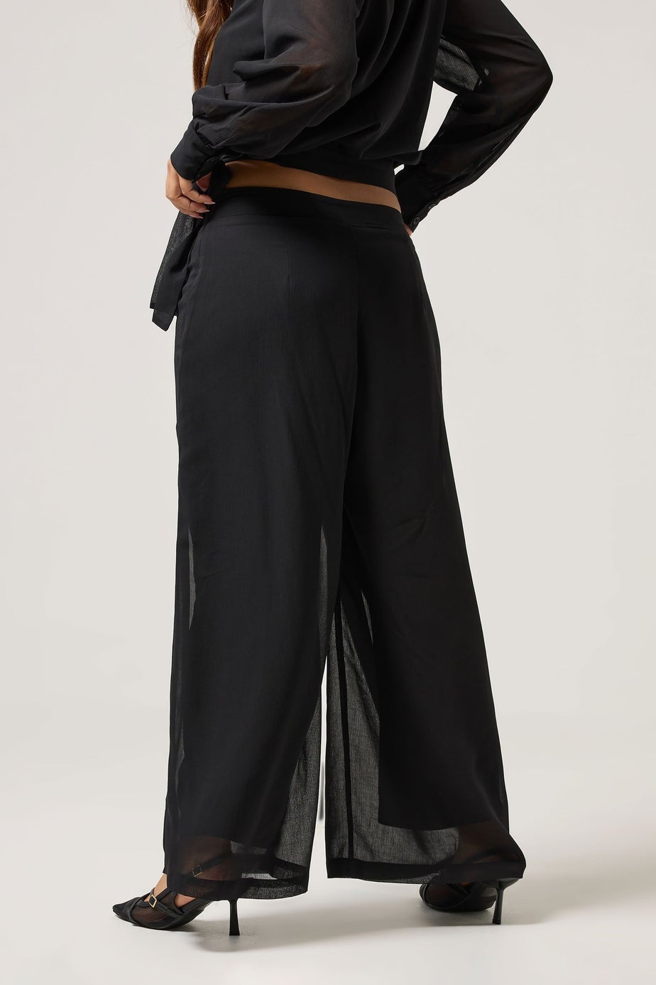PixieGirl Petite Black Chiffon Palazzo Trousers