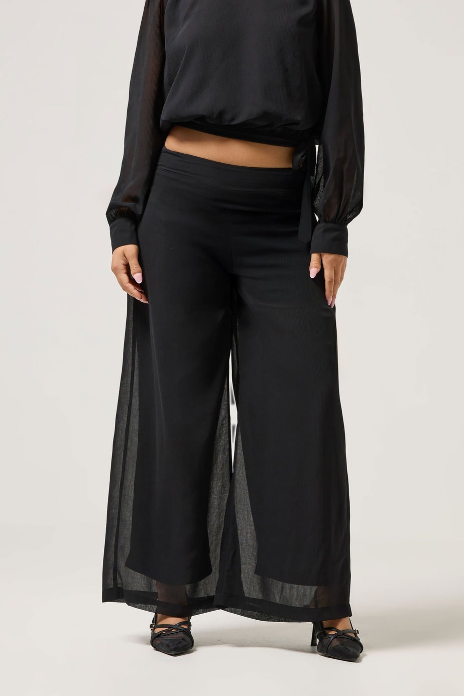 PixieGirl Petite Black Chiffon Palazzo Trousers