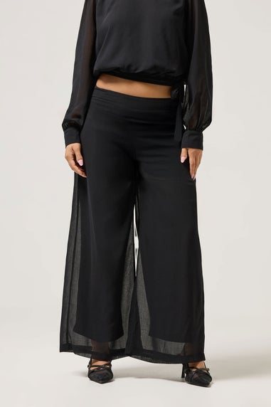 PixieGirl Petite Black Chiffon Palazzo Trousers