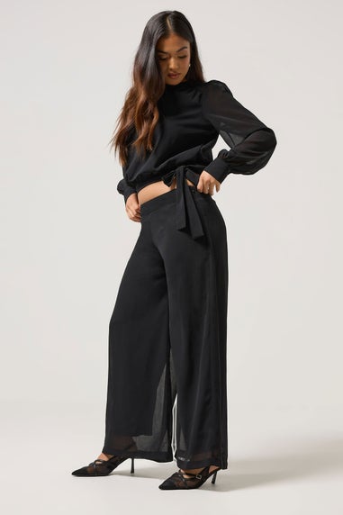 PixieGirl Petite Black Chiffon Palazzo Trousers