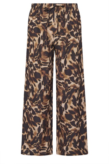 PixieGirl Petite Brown Leopard Print Crepe Wide Leg Trousers