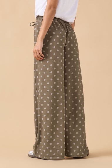 PixieGirl Petite Brown Spot Crepe Wide Leg Trousers