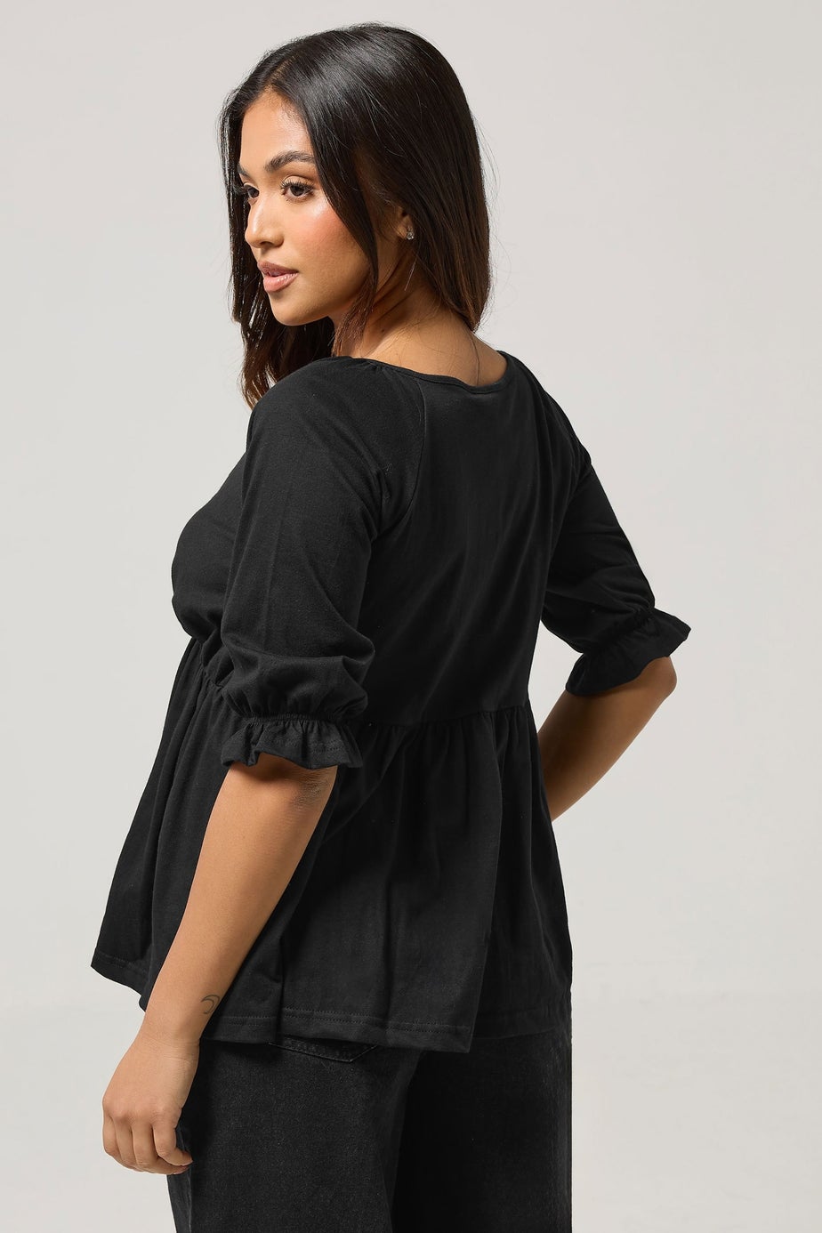 PixieGirl Petite Black Cotton Smock Top