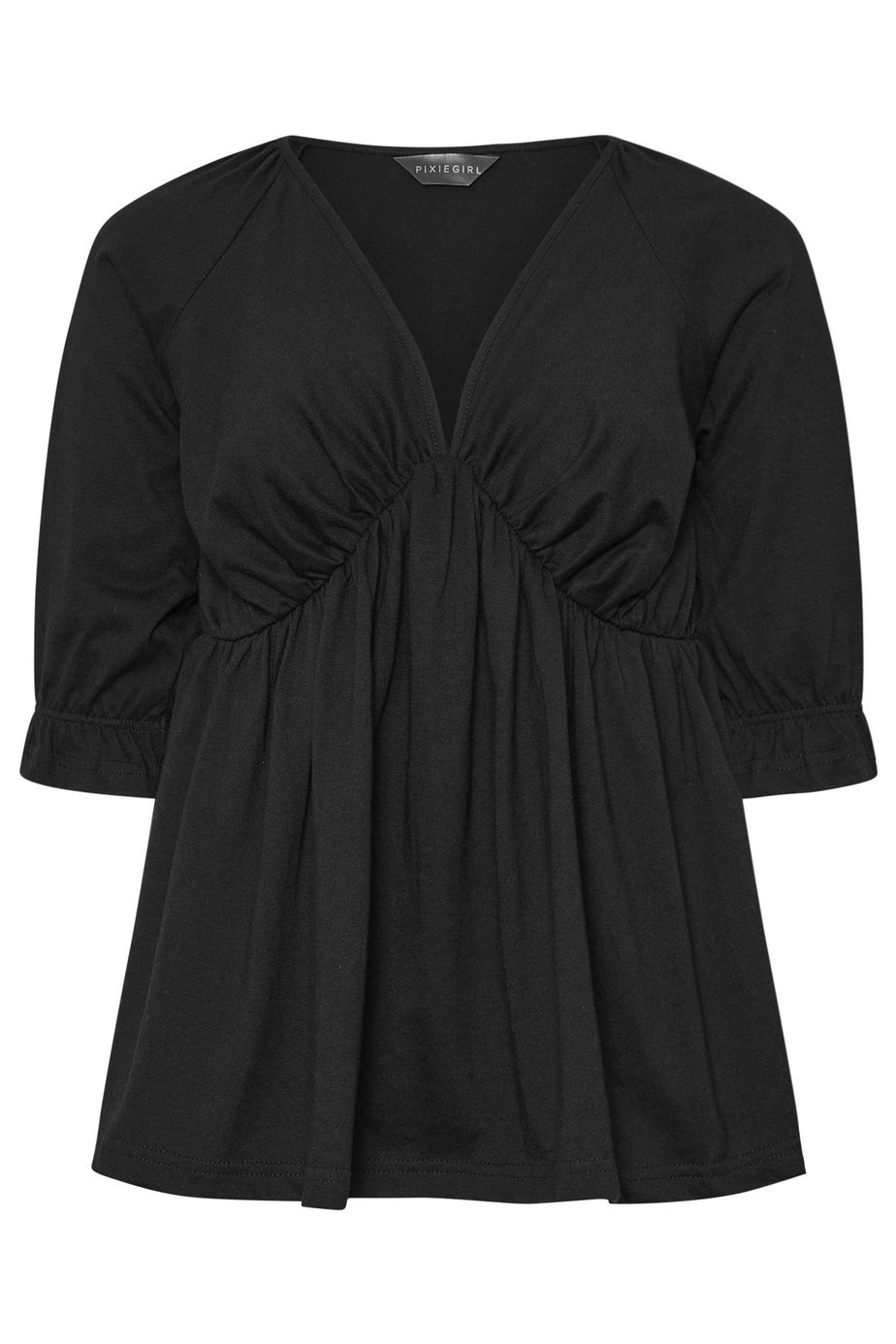 PixieGirl Petite Black Cotton Smock Top