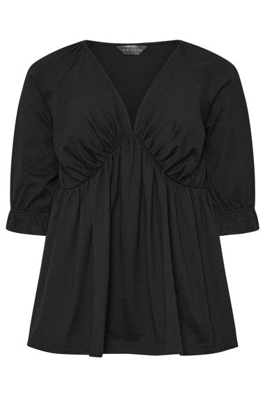 PixieGirl Petite Black Cotton Smock Top
