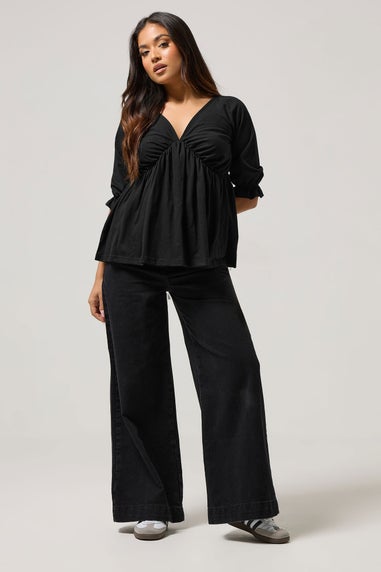 PixieGirl Petite Black Cotton Smock Top