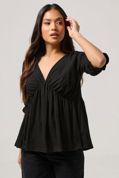 PixieGirl Petite Black Cotton Smock Top