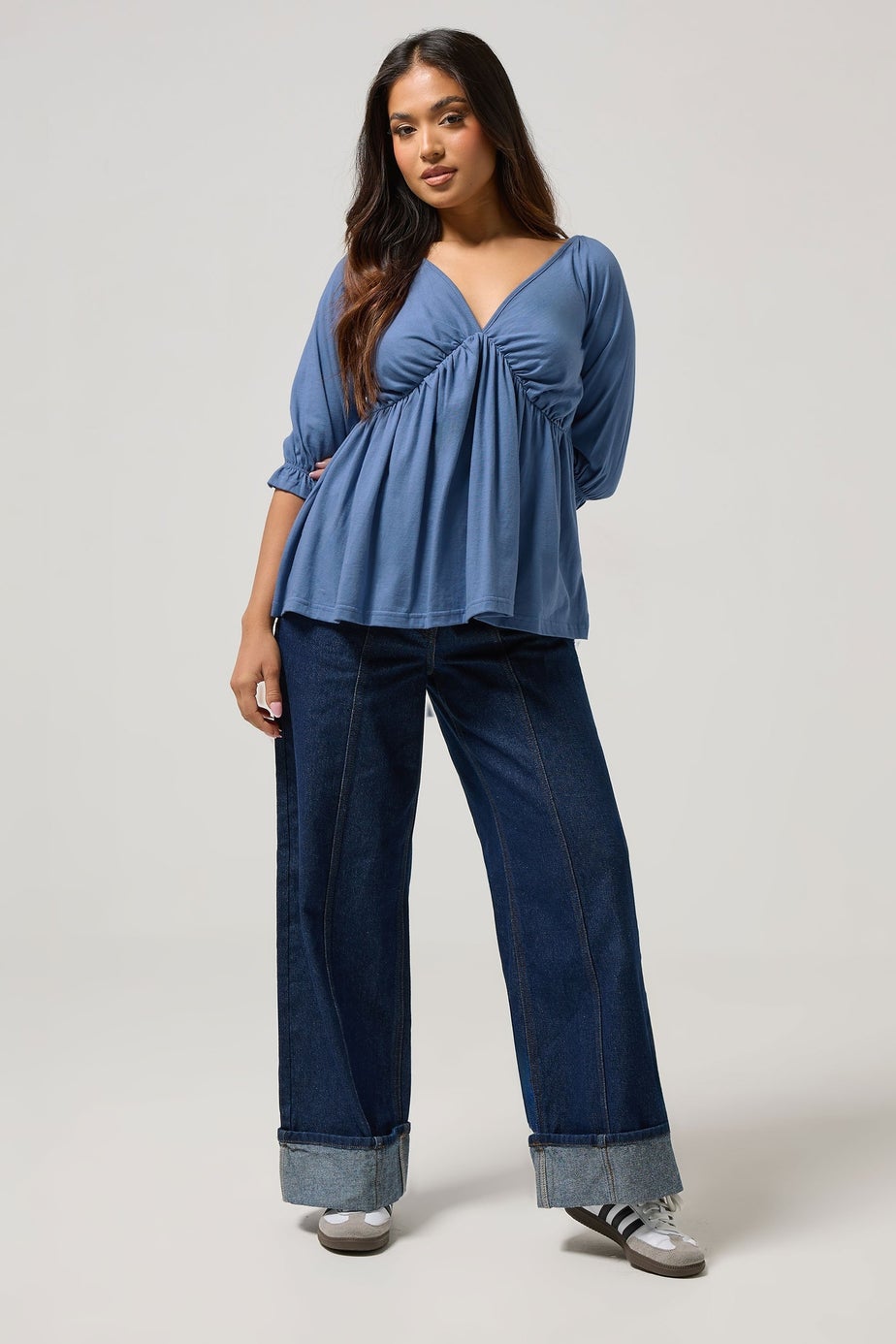 PixieGirl Petite Blue Cotton Smock Top