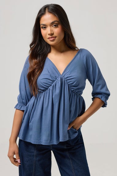 PixieGirl Petite Blue Cotton Smock Top