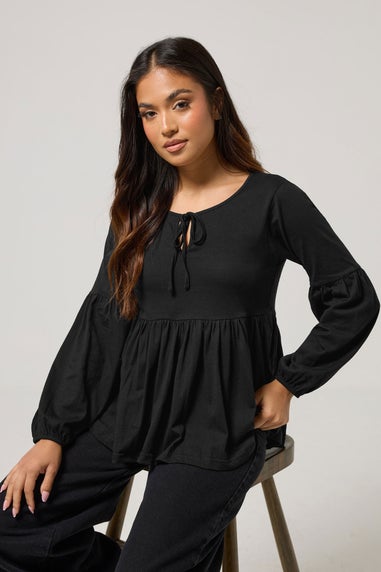PixieGirl Petite Black Tie Front Smock Top