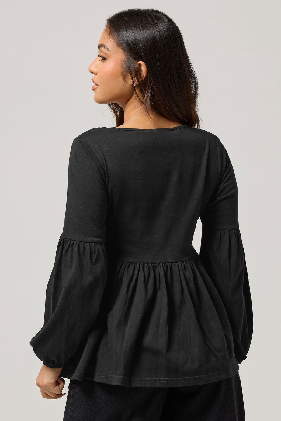 PixieGirl Petite Black Tie Front Smock Top