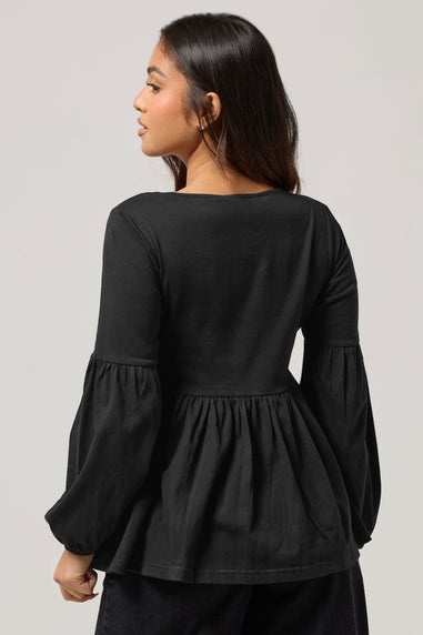 PixieGirl Petite Black Tie Front Smock Top