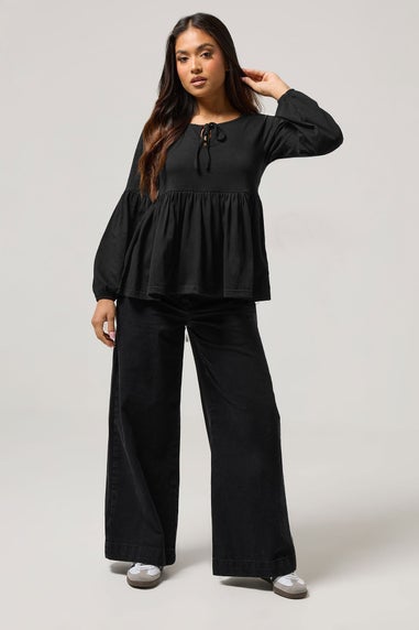 PixieGirl Petite Black Tie Front Smock Top