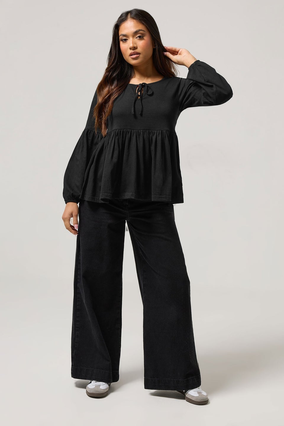 PixieGirl Petite Black Tie Front Smock Top