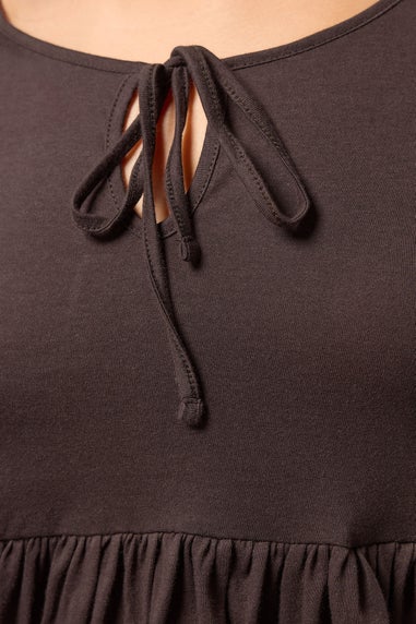 PixieGirl Petite Chocolate Brown Tie Front Smock Top