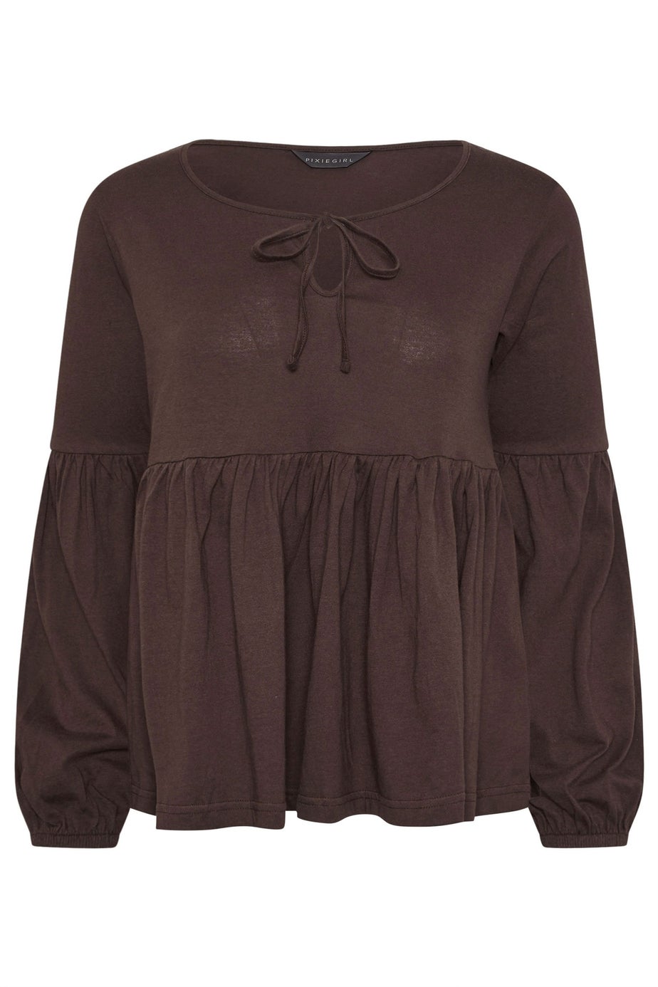 PixieGirl Petite Chocolate Brown Tie Front Smock Top