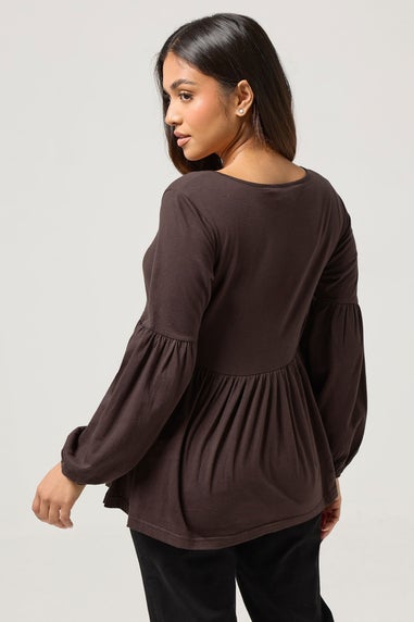 PixieGirl Petite Chocolate Brown Tie Front Smock Top