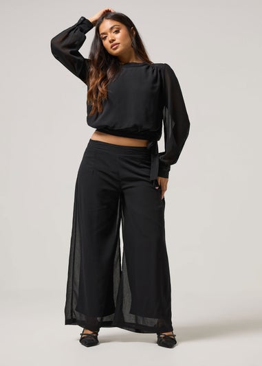 PixieGirl Petite Black Chiffon Side Tie Blouse