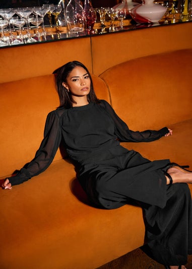 PixieGirl Petite Black Chiffon Side Tie Blouse